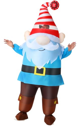 Poptrend Inflatable Gnome Costume for Adult Kids, Christmas Gnome Dwarf Blow Up Costume for Halloween Women Men Cosplay Party