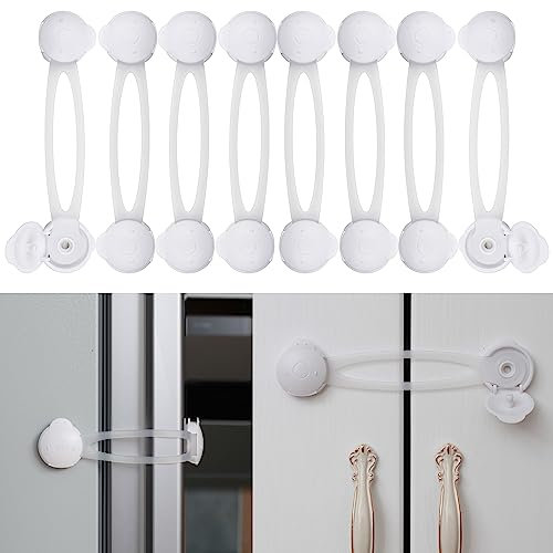 Universal Kindersicherung, 8 Stück, in Weiss-Transparent, Sicherung von Schublade, Schrank, WC-Sitz, Küchengerät, Kühlschrank, Möbel Universalriegel, Baby Sicherheit Schrank, Baby Schrankverschluss