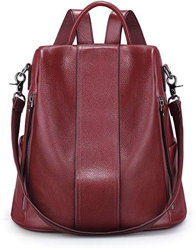 S-ZONE Damen Rucksack Echtleder Weiches Wasserdicht Anti Diebstahl Mode Rucksackhandtasche Casual Schulrucksäcke für Arbeit Schule Reise