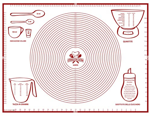 Spianatoia per Impastare 80x60 Disegno Italiano Misure in CM - Tappetino da Forno in Silicone Riutilizzabile Antiaderente Resistente al calore Tappeto da Cucina per Pasta fatta in Casa Pasticceria