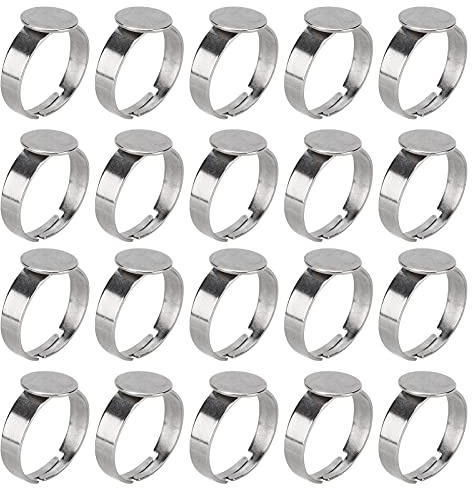 20 anillos en blanco de acero inoxidable bases ajustables para manualidades joyería y decoración