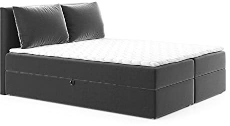 Boxspringbett Egro mit 2 Bettkästen und Zwei große Kissen - Doppelbett mit Bonell-Matratze und Topper, Polsterbett, Bett, Bettgestell Schlafzimmer (Graphit (Kronos 22), 180 x 200 cm)