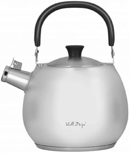 VIALLI DESIGN Wasserkocher mit Pfeife, Edelstahl 18/10, Fassungsvermögen: 2,5 L, Klappbarer Bakelitgriff, für Gas- und Induktionskochfelder, zum Kochen von Wasser, Hitzebeständig, Stahl Matt