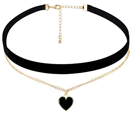 Yolev CollierRas du Cou Fille en Velours Noir Gothique Collier Ras du Cou Classique en Velours Coeur Collier Réglable en Couches Choker Bijoux pour Fille Femme