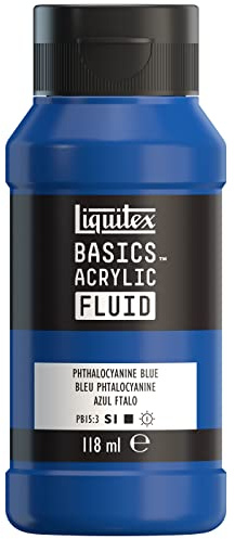 Liquitex 8870398 Basics Fluid Acrylfarbe mit fließender Konsiszenz, schnell trocknend, lichtecht, wasserfest, auf Wasserbasis, 118ml Flasche - Phthalozyaninblau