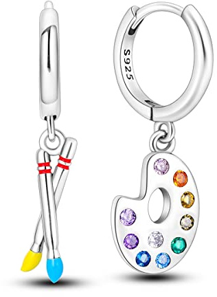 Hapour Asymmetric Earrings Artist Palette Dangle Earrings 925 Sterling Silver, Mismatch Huggie Colorful Hoop Earrings with Charms Personalized Drop Earrings for Women Teen