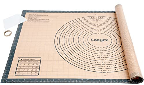 Lazymi Très grande Tapis Patisserie 91 x 61 cm, Extra épais Tapis de Cuisson Silicone avec Mesures, Antidérapant Tapis de Four pour Pizza/Biscuit/Pâte avec Coupe-Pâte, Gris