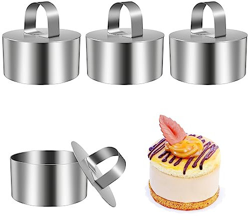 RUNEAY 4 Pièces Emporte Piece, 8cm Rmporte Piece Rond Cercle Patisserie avec Poussoir,Acier Inoxydable Anneau Moule Gâteau Hauteur 4,5 cm,pour Mousse Tiramisu Desserts