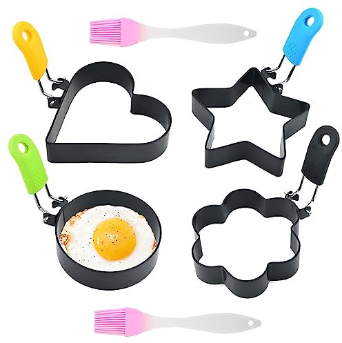 Vueinrg 4 Pezzi Stampo per Frittata in Acciaio Inossidabile, Anello per Uova con Manico, Forme Diverse con Manici Antiscottatura per Muffin, Pancake, Omelette e Cucina