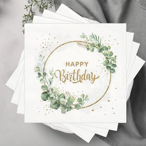 Serviette Papier Anniversaire, Serviette Verte en Papier, Serviettes de Table 33 X 33 cm, Parfaite Déco de Table Anniversaire, pour Fête, Anniversaire ou Célébration 40 Pièces