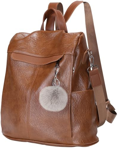 Puwuzixi Women Backpack Waterproof Anti-Theft Lightweight PU Fashion Travel Multipurpose Convertible Purse Shoulder Bag Handbag Backpack（Brown）