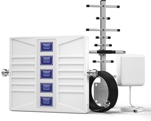 Amplificador de Cobertura Movil 4G LTE 3G gsm, Amplificador Señal Movil Compatible con Frecuencias 20/8/3/1/7 5 Bandas 800/900/1800/2100/2600MHz Compatible con Yoigo, Orange, Vodafone, etc.