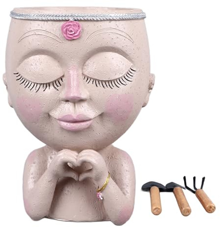 Fioriere Per Il Viso Testa di Vasi, Testa di Donna in Resina Stile Amore Fioriera Per Piante Succulente Vaso da Fiori Per Viso da Donna con Forche di Drenaggio Per Interni Ed Esterni Bianco