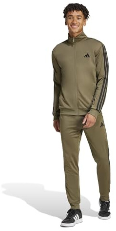 adidas Herren SPORTSWEAR BASIC 3 STRIPES TRICOT TRACKSUIT, Olive Strata, XL Tall