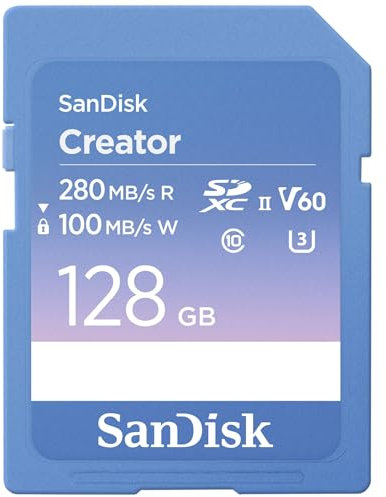 SanDisk Creator Tarjeta SD UHS-II 128 GB (para DSLR y Mirrorless-Cámaras, 6K Video, V60, UHS-II, Velocidades hasta 280 MB/s, RescuePRO Deluxe, Un mes a Adobe Creative Cloud)