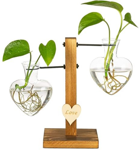 Vaso in idroponico con supporto, a forma di cuore, in a forma di cipolla, supporto per terrario, vaso idroponico con supporto in legno retrò, supporto per terrari, lampadina in per