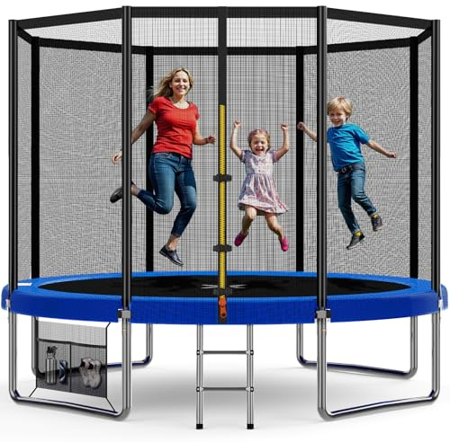 Devoko Trampolin Outdoor Ø 183/228/305/366/427 cm Indoor Trampolin Kinder Gartentrampoline, Komplettset mit Schuhnetz, Leiter, Randabdeckung, Sicherheitsnetz, Belastbarkeit 150 kg (Blau)