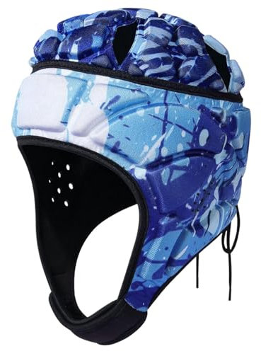 Fußball-Kopfbedeckung, Jugend-Sporthelm, Fußball-Kopfschutz, atmungsaktives Design, verbesserte Sicherheit, Blau, 48-52 cm, für Damen und Herren