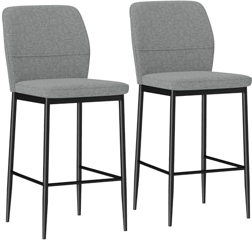 HOMCOM Juego de 2 Taburetes de Bar Taburetes Altos de Cocina con Respaldo y Reposapiés Tapizado en Terciopelo Marco de Acero Taburetes Altos Modernos para Comedor Mostrador Gris