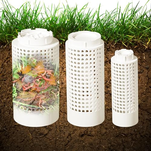 GTUDOR Inground Worm Composter with Lid, 3Pcs Outdoor Farm Underground Compost Bin for Garden