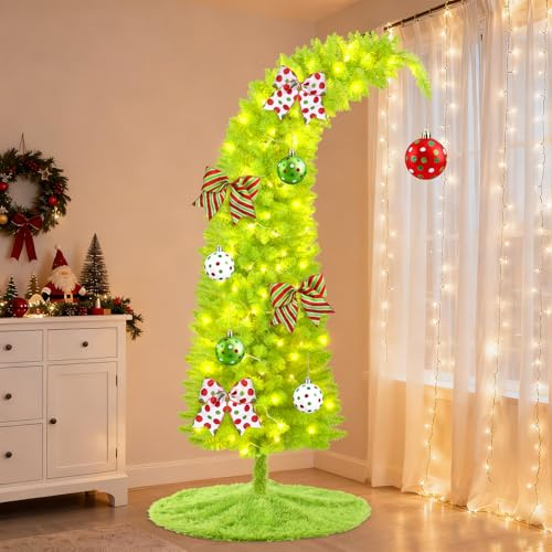 DTYDECLE 5.25ft Artificial Christmas Tree, Lime Green Xmas Pine Tree with Green Christmas tree skirt Decor for Xmas Indoor Outdoor Decoration