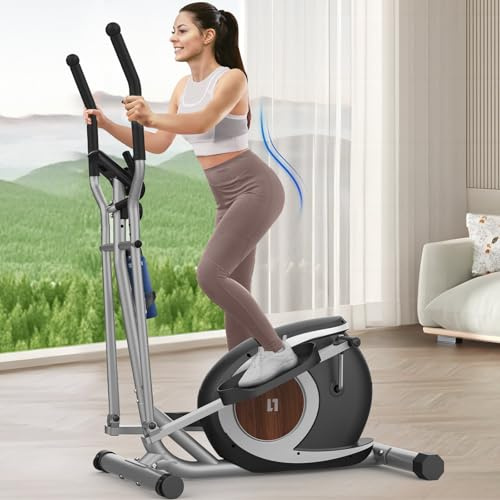 Cowmew Cross Trainer 16 Level Resistance Pulse Sensors Ultra-Quiet for Home | 3 in 1 Elliptical Machine with Dual Armrests, LCD Display, Device Holder, Flywheel for Home Gym, 120KG Weight Capacity