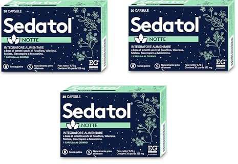 EG Sedatol Notte | Melatonina, Estratti di Passiflora, Valeriana, Melissa, Biancospino | Migliora la Qualità del Sonno, Naturalmente e Senza Creare Abitudine | 90 Capsule