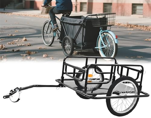 Hopfällbar cykelkärra i stål med fjädring, svart cykelhållare för cykling, camping, bagagetransport och förvaring.