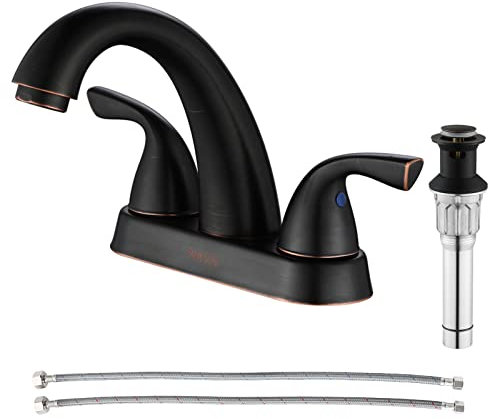 PARLOS Two-Handle Bathroom Sink Faucet with Metal Drain Assembly and Supply Hose Lead-Free cUPC Mixer Double Handle Tap Deck Mounted Oil Rubbed Bronze, 13597