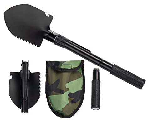 Jipemtra Gardening Folding Shovel Military Camping Shovel Survival Gear Entrenching Tool with Carrying Pouch Metal Handle for Camping Trekking Gardening Fishing Backpacking Snow (Black)