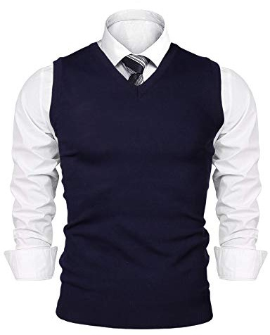 iClosam Gilet Maglione da Uomo Inverno Gilet V-Collo Cotone Casual Pullover Smanicato Maglia Sweater Felpa Men A-Blu Scuro,XL