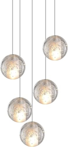 KJLARS Iluminación colgante Lámparas de araña LED contemporánea Candelabros en altura adecuados para sala de estar Mesa de comedor Escalera Dormitorio Lámparas de techo Lámpara colgante 5 luces