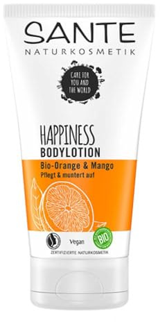 SANTE Naturkosmetik Happiness Body Lotion Ekologisk Orange & Mango – 150 ml – Fuktgivande och närande kroppslotion – Vegan & Dermatologiskt testad