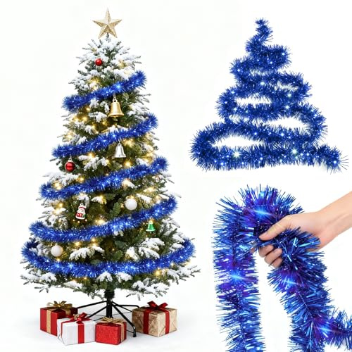 ZoneYan Guirnalda de Oropel de Navidad, 10 Piezas Espumillon Arbol Navidad, Guirnalda Metálica Brillante de 1.8 m, Adecuada para Navideña, Bodas y Decoraciones de Centros Comerciales