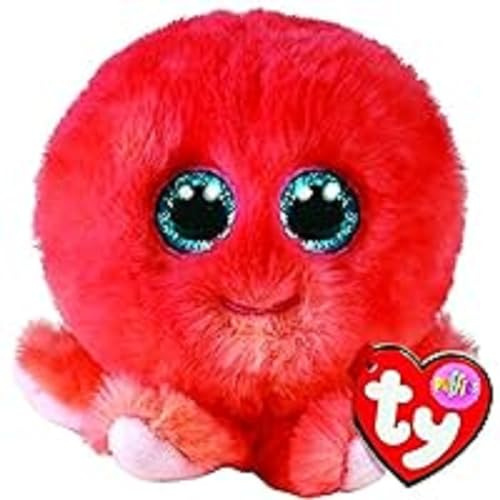 TY - Peluche - Puffies - Polpo - Sheldon - Corallo - Polipetto con occhioni azzurri glitter - Le palline Beanie di peluche morbide e coccolose - 10 Cm - 42527