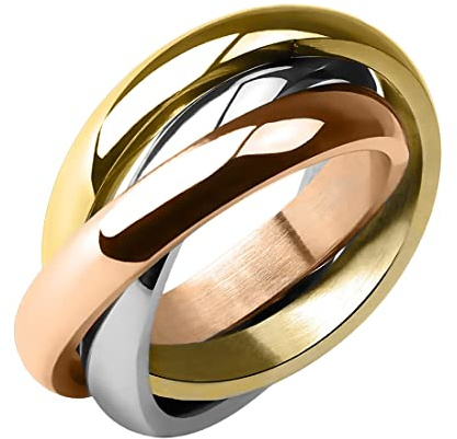 Taffstyle Damen Ring Damenring Verlobungsring Wickelring 3 in 1 Edelstahl Silber Gold Bronze Rosegold Rose geschwungen Drei Reihig verschlungen Größe 48 (15.3)