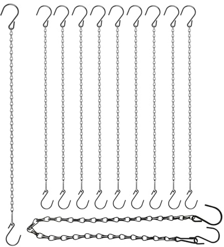 HEDGBOBO Adjustable Hanging Chain with Hooks, 21 Inch, Black, 10 Pack