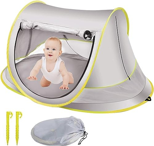Pop-Up-Baby-Strandzelt, tragbares UPF 50 + Sonnenschutz, Babyzelt mit Pool, Baby-Pool-Zelt mit Moskitonetz, Sonnenschutz für Baby (grüne Röhre)