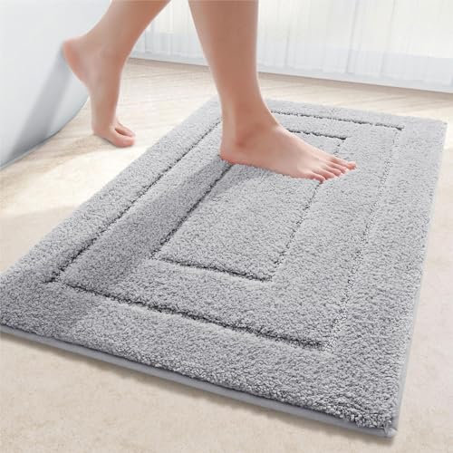 Homaxy Mikrofaser Badezimmerteppich rutschfest Waschbar Badematte Weiche Badteppich Wasserabsorbierend Badvorleger für Badezimmer - 60x90cm,Grau