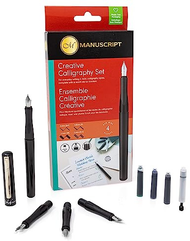 MANUSCRIPT Creative Calligraphy Writing Pen Set with Nib Switch - Fountain Pen, 3x Italic Nibs, Ink Convertor & 3x Ink Cartridges (Black, Blue, Green) for Everyday & Italic Calligraphy Style