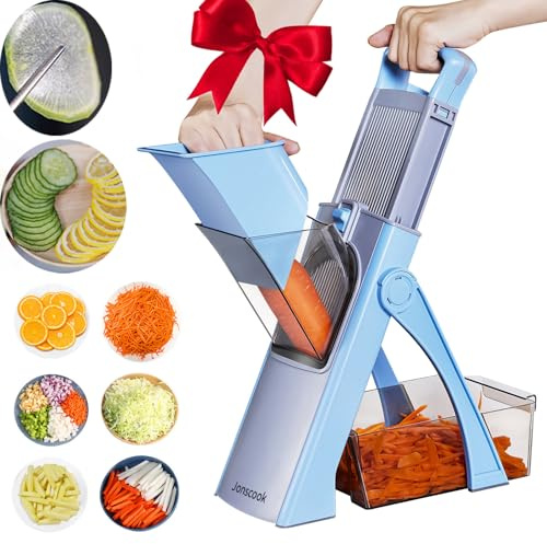 Grönsaksskivare med justerbar tjocklek – säker grönsakshyvel för kök, multifunktionell grönsaksskärare Slicer Dicer, All-in-1, kan skäras, krossa, blå