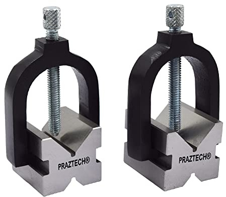 PRAZTECH® Härdad precisionsingenjör V-blockklämmor set veje-block | matchat par | klämarbete gör-det-själv-verktyg (63 x 50 x 50 mm)