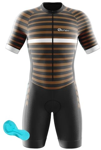 Herren Fahrradbekleidung Set, 3D-gepolsterter, 2024 Atmungsaktiver, Schnell Trocknender Triathlon-Anzug – Kurzarm Duathlon Laufen Schwimmen Fahrradfahren Skinsuit (1,L)