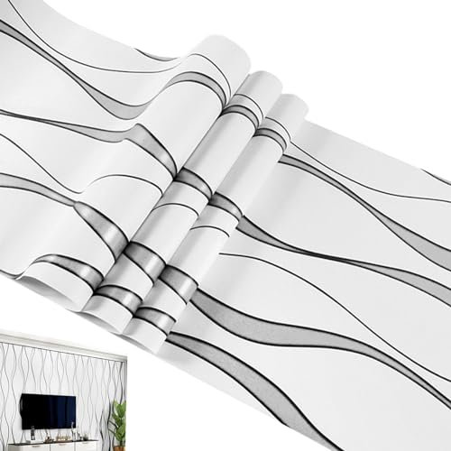 Papel pintado elegante, moderno papel de contacto texturizado a rayas onduladas | Rollo de papel tapiz de pared extraíble a rayas verticales, papel pintado de moda con estampado a rayas en relieve