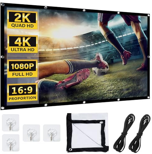 LEKEFETO Schermo proiettore 120 pollici: schermo di proiezione 16:9 HD, schermo di proiezione per esterni, anti-rughe, schermo pieghevole per casa, ufficio, scuola, campeggio