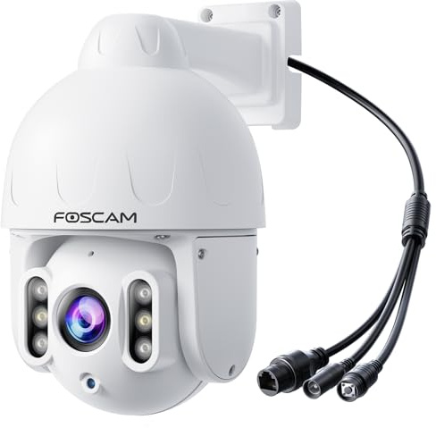 FOSCAM 4K/8 MP POE utomhuskamera, övervakningskamera för hemsäkerhet med automatisk spårning, 4 x optisk zoom, AI Män/fordonsdetektering, 165 fot mörkerseende, 2-vägs ljud, 360° PT,IP66 vattentät