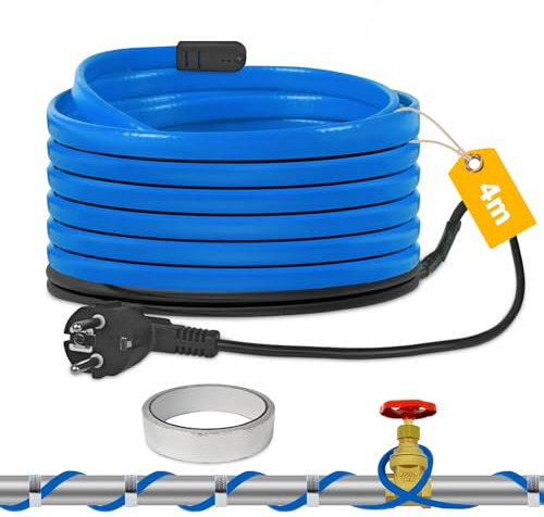TOFFCAEA 4M Heizkabel mit Thermostat, Frostschutz Heizleitung, 20 W/m Selbstregulierendes Heizband, iP67 Wasserdicht, Zum Schutz Wasserleitungen, Haus, Pool, Teich (4M, Blau)