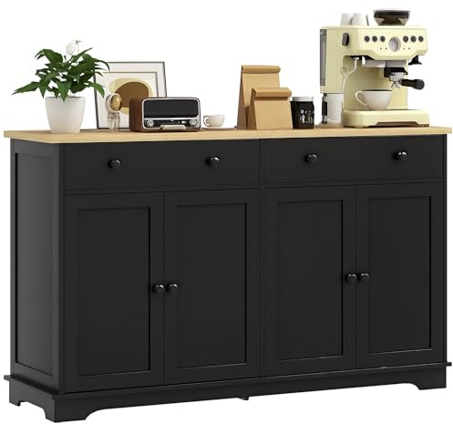 HOMCOM Sideboard Buffet Cabinet with Storage, 55 Modern Kitchen Cabinet with 4 Doors, 2 Drawers and 2 Adjustable Shelves, Coffee Bar Cabinet, Black