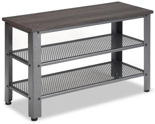 GIANTEX Banco para Zapatos con 2 Estantes de Rejilla, Zapatero con Espacio de Almacenamiento, 73 x 30 x 45 cm, Zapatero de Estilo Industrial de Madera y Metal, para Entrada, Pasillo