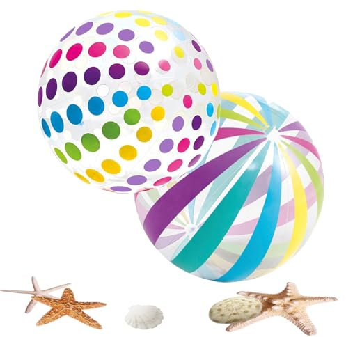 2 Stück Wasserball, 40cm Wasserball Aufblasbar, Wasserball Kinder, Bunt Gestreifter WasserbäLle, Aufblasbarer Ball, Strandball Aufblasbar, Strandball, Klein Schwimmbad Pool Strand Spielzeug Ball